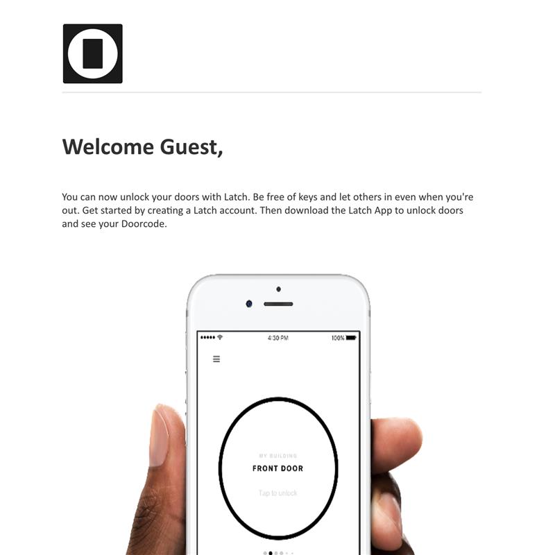 Example of an access invitation welcoming a guest and showing the app
