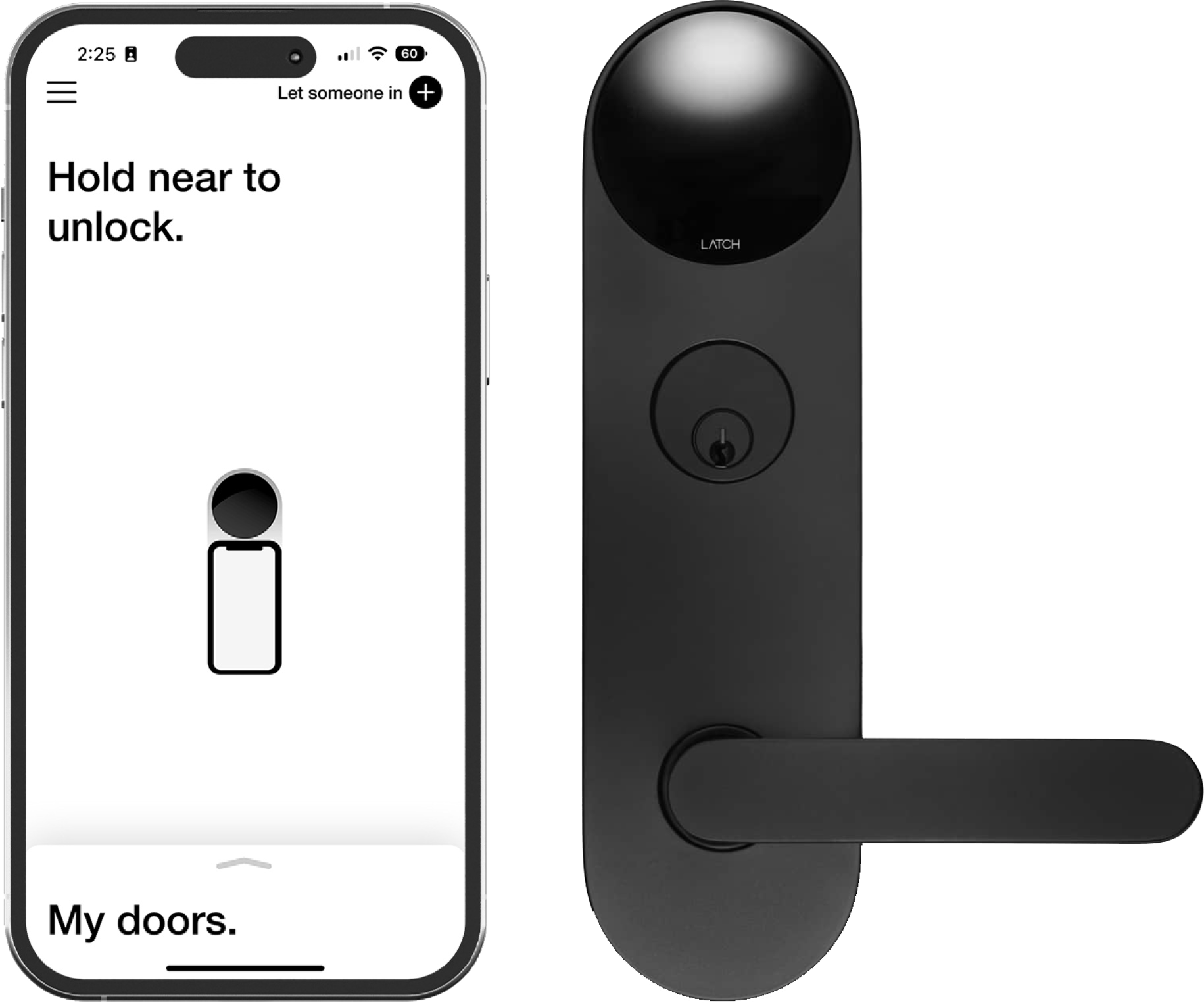 DOOR app shown beside a Latch door lock